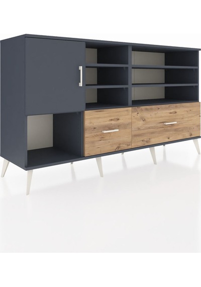 Hyperion Konsol 8 Raflı 2 Çekmeceli Tek Kapaklı 176x44x99 Antras Antrasit-antrasit/çam Hyperion Konsol 8 Raflı 2 Çekmeceli Tek Kapaklı 176x44x99 Antras Antrasit-antrasit/çam