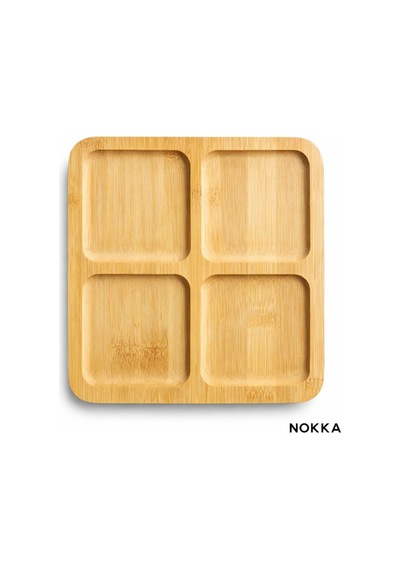 Bambu Sunumluk, 4 Bölmeli Kare Sunum Tabağı, Çerez Tabağı 20x20 Cm Renksiz