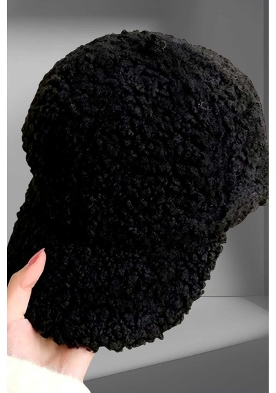 Uniquetrenders Kadın Peluş Teddy Kep Şapka Siyah