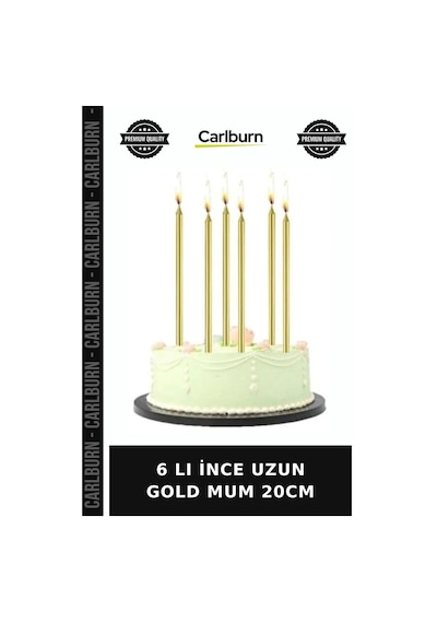 Premium 6 Lı İnce Uzun Gold Mum 20cm Sunum Ziynet Masa Çok Renkli