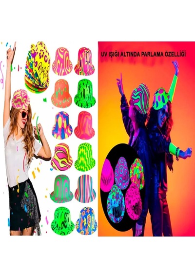 Jenerik Farklı Desenlerde Plastik Neon Uv Işık Parti Şapkası 1 Adet Diğer