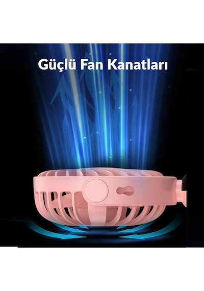 K70 Taşınabilir Şarjlı El Vantilatörü 2400mah 360 Döner Başlıklı Ve Standlı Dijital Ekranlı Soğutucu Fan Pembe
