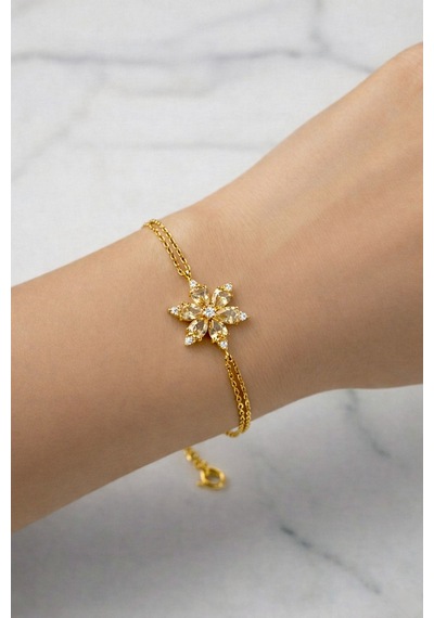 Çekirdekjewelry 925 Ayar Gümüş Şampanya Taşlı Lotus Bileklik Sarı