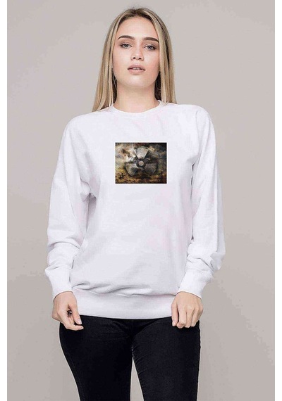 Stalker Alta Silik Yazı Baskılı Beyaz Kadın Sweatshirt