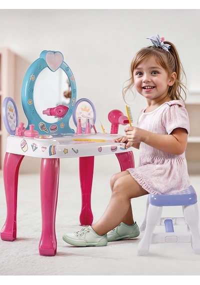 Unıcorn Ayaklı Makyaj Masası Ve Sandalye Setı - Pembe Standart