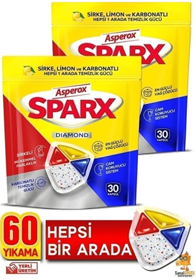 Asperox Sparx Bulaşık Makinesi Kapsülü 30'lu X 2 Paket 60 Yıkama