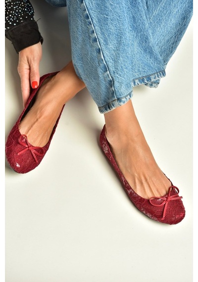 Fox Shoes Z726243404 Bordo Kumaş Kadın Babet