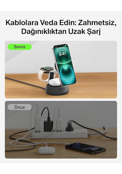 Ultracharge Pro Magsafe Uyumlu 3 Ü 1 Arada Qi2 25w Kablosuz Şarj Cihazı, İphone 17, Apple Watch, Airpods, Pixelsnap, Seyahat Ve Masaüstü Standı, 45w Adaptör, Siyah Çok Renkli Ultracharge Pro Magsafe Uyumlu 3 Ü 1 Arada Qi2 25w Kablosuz Şarj Cihazı, İphone 17, Apple Watch, Airpods, Pixelsnap, Seyahat Ve Masaüstü Standı, 45w Adaptör, Siyah Çok Renkli