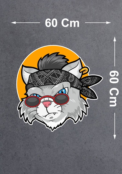 Gözlüklü Kedi Sticker - Araba Oto Motosiklet Karavan Cam Sticker - 00247 60x60 Cm