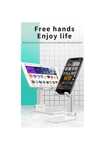 Beyaz Gümüş Katlanabilir Masaüstü Tablet Ve Telefon Tutucu Deskop Stand Rz-054 Beyaz-gümüş