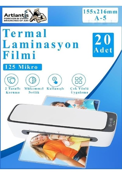 Artlantis Laminasyon Filmi Parlak A5 20 Li 1 Paket 125 Mikron Laminasyon Kaplama Pvc Kaplama Poşeti 20 Adet