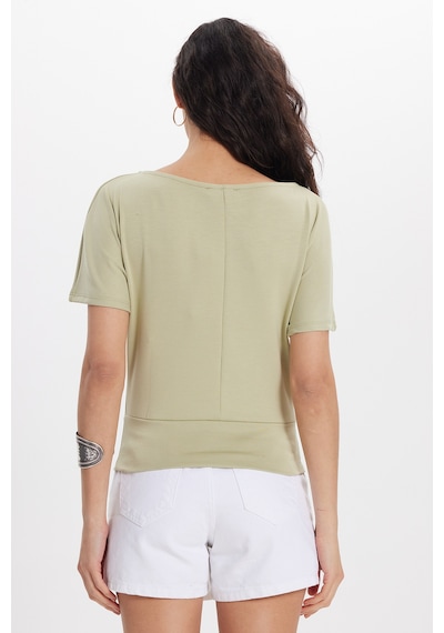Tudors Kadın Slim Fit Dar Kesim Kısa Kollu Kayık Yaka Yeşil Tişört-50563
