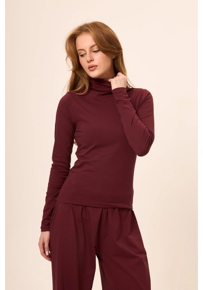 Zoor Ultra Soft Penye Modal Boğazlı Yaka Bluz Bordo