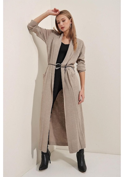 Onno Style Woman Spor Fitilli Triko Hırka Taş