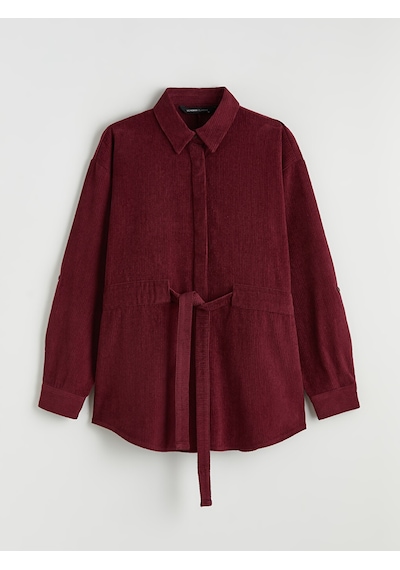 Lcwaıkıkı Classic Bordo Beli Kuşaklı Kadın Kadife Gömlek Tunik