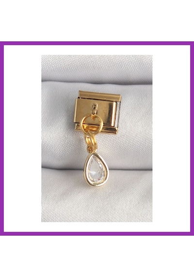 Bezos 316l Çelik Gold Renk Sallantı Damla Zirkon Taşlı Nomination Charm Bty