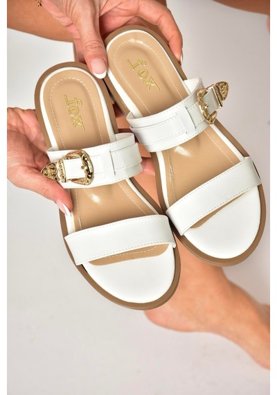 Fox Shoes U250066509 Beyaz Tokalı Kadın Terlik Beyaz-suni Deri Beyaz