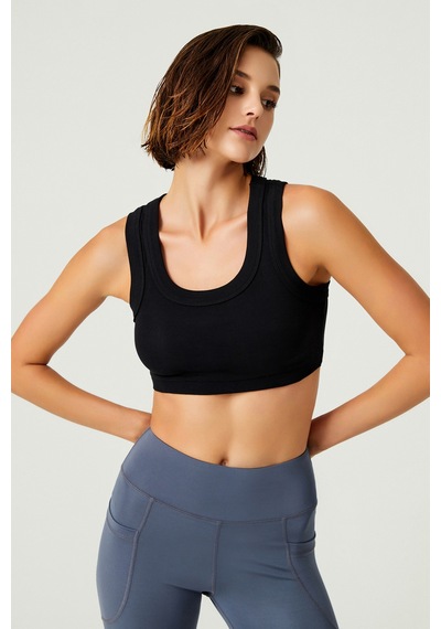 Los Ojos X Melodi Siyah Pamuklu Kalın Askılı Crop Top Tank Siyah