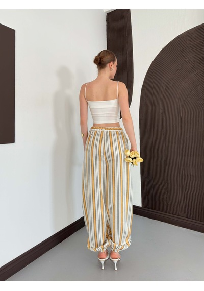 Verymoda Çizgili Salaş Pantolon D3094 Taş Hardal