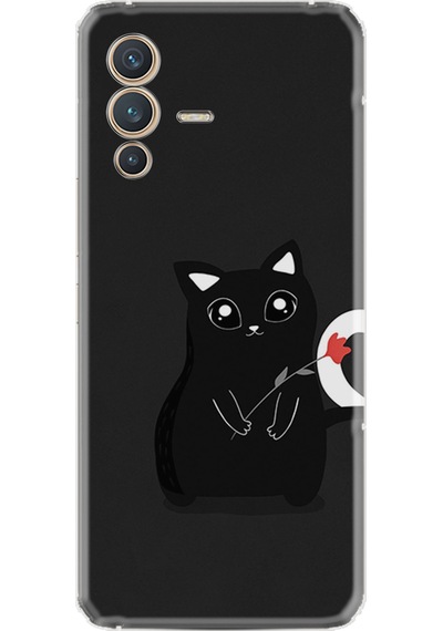 Vivo V23 Kılıf Resimli Desenli Silikon Platinium Series Kara Kedi 1801
