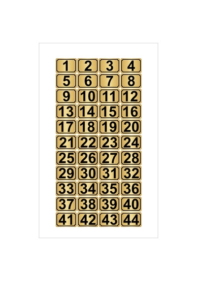 Metal Kapı,masa,dolap Numarası 10cmx15cm 44 Adet Dikdörtgen (1…44) Altın Renk Metal