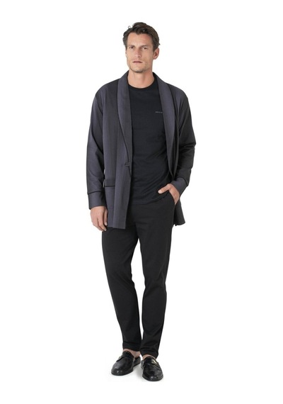 Pierre Cardin Çizgili Robdöşambr Penye Pijama Takımı 3'lü Çeyiz Seti 5630 Siyah
