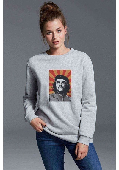 Yoldaş Red Yellow Baskılı Gri Kadın Sweatshirt
