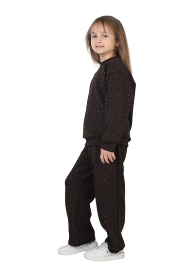 Erdem Kıds Kız Çocuk Taşlı Pijama Takımı Rahat Kalıp Günlük-casual Takım İkili Takım Kahverengi Kahverengi