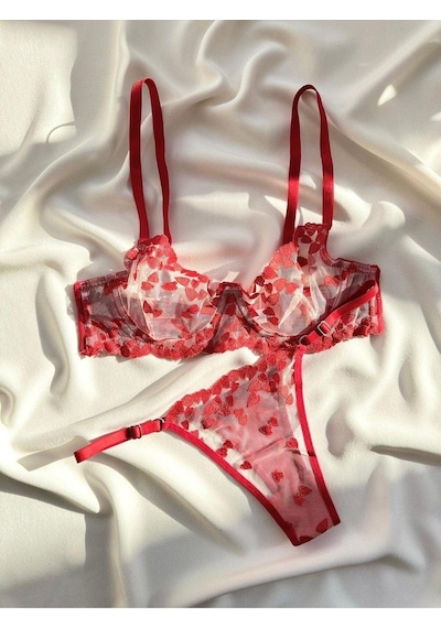 La Linaa Valentina Kadın Kalpli Bralet Takım-kırmızı Kırmızı