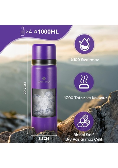 Schafer Santeco Kolima 2 Kapaklı Termos 1 L-mor Çok Renkli
