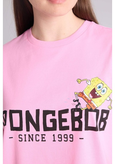 Defacto Spongebob Oversıze Bisiklet Yaka Baskılı Kısa Kollu Tişört G5046ax26sppn82 Pembe-pn82