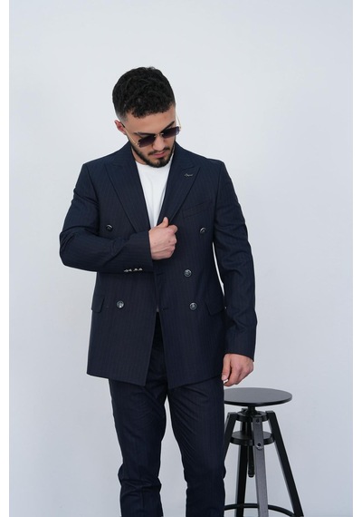 Dupont Classics Dupont Slim Fit Sivri Yaka 6 Drop Çift Yırtmaç Çizgili Viskon Kruvaze Erkek Takım Elbise Açık Lacivert Dupont Classics Dupont Slim Fit Sivri Yaka 6 Drop Çift Yırtmaç Çizgili Viskon Kruvaze Erkek Takım Elbise Açık Lacivert