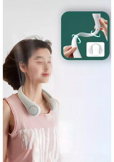 Thentech Boyuna Asılır Taşınabilir Fan Her Ortamda Kullanılabilir Şarjlı Soğutucu Fan Usb Şarjlı Boyunluk Fan Beyaz