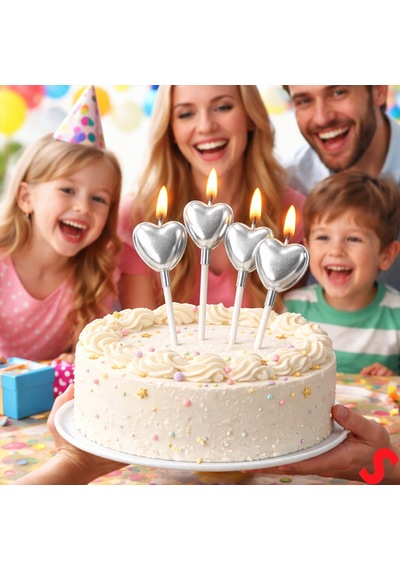 Mum-çubuklu Kalp-4 Adet- Gümüş