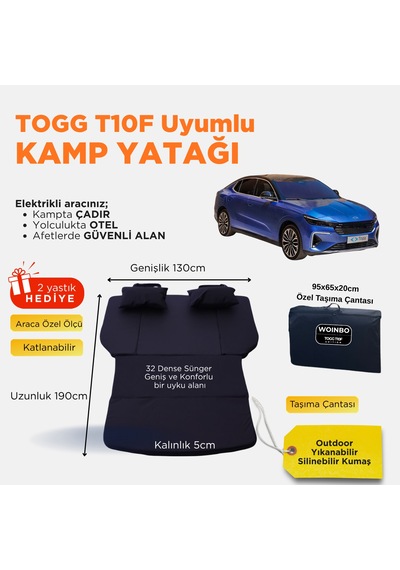 Togg T10f Uyumlu Araç Kamp Yatağı Siyah