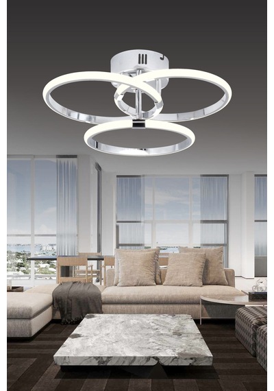 Pl 07 3 Model Krom 3 Renkli Salon Ve Oturma Odası İçin İdeal Alüminyum Avize, 40x15 Krom