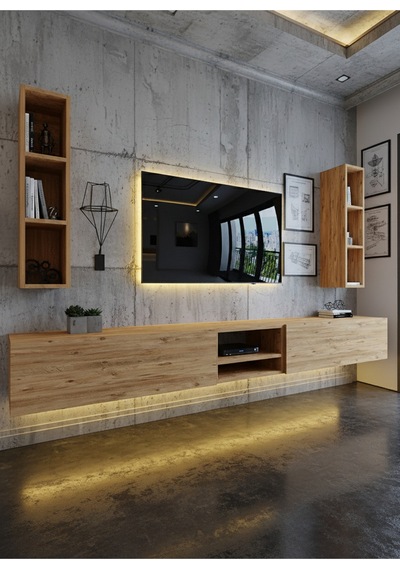 Resital Ledli Duvara Monte Tv Sehpası - Çam - W6002-6 Çam