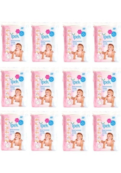 İpek Maxi Bebek Temizleme Pamuğu 60'lı 12 Paket