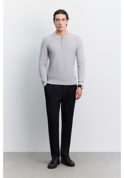 Avva Erkek Gri Polo Yaka Fermuarlı Rayon Karışımlı Regular Fit Kazak A62y5022