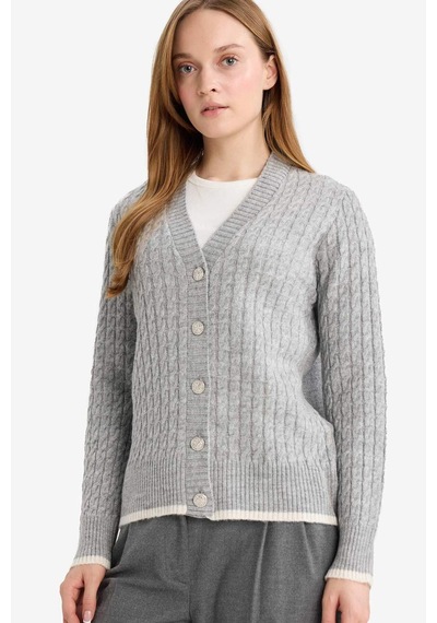 Defacto Regular Fit V Yaka Düğmeli Hırka E9148ax25wngr214 Gri-gr214