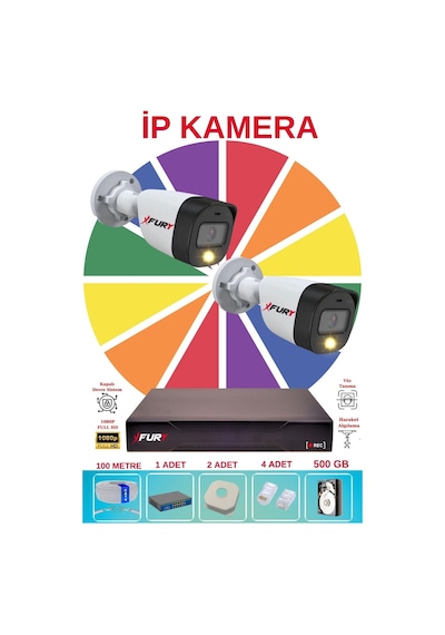 Fury 2 Li Ip Güvenlik Kamera Seti Sesli 4mp Gece Renkli Su Geçirmez 5515s 500gb