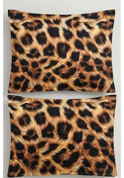 More Home %100 Pamuklu 5d Kapaklı Yastık Kılıfı 2 Adet 50 X 70 Cm -leopar Postu Çok Renkli