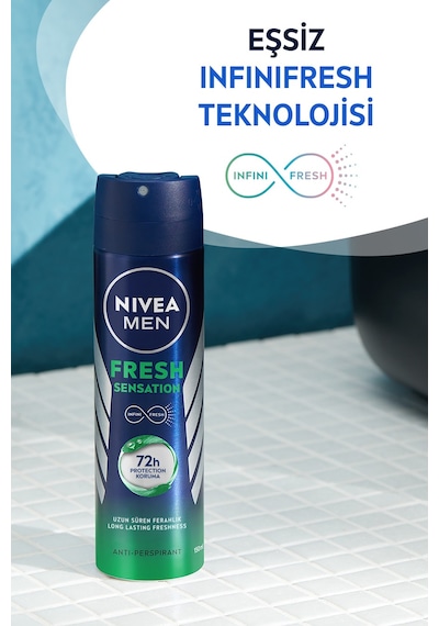 Men Erkek Sprey Deodorant Fresh Sensation 150ml, 72 Saat Anti-perspirant, X3 Adet