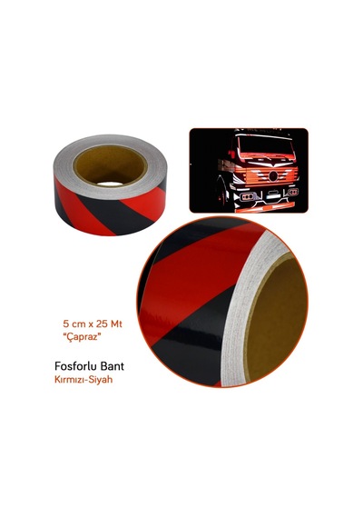 Carub  5CM x 25M BR2406008 Çapraz Fosforlu Bant Kırmızı Siyah
