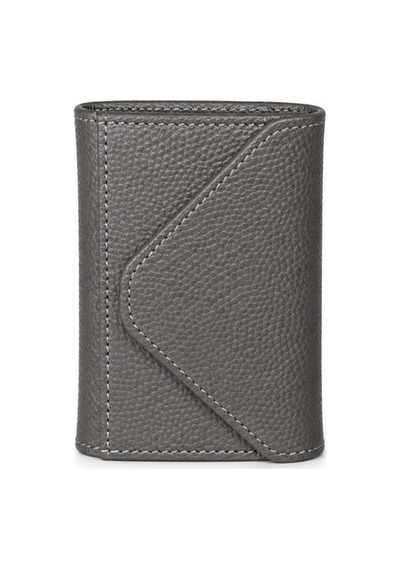 Genel Markalar Vaulto Haki Deri Unisex Akordeon Kartlık Grained Gri