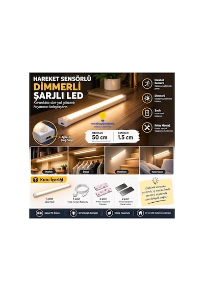 Hareket Sensörlü Led Işık 50 Cm Gün Işığı