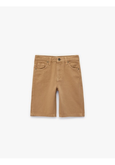 Koton Pamuklu Rahat Kesim Cepli Denim Şort Bej 6skb40019td Ekru