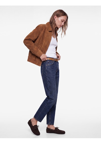Koton Kemerli Yüksek Bel Dar Kalıp Düz Paça Pamuklu Denim Pantolon - Mom Slim Jean Koyu İndigo 7wal40095md
