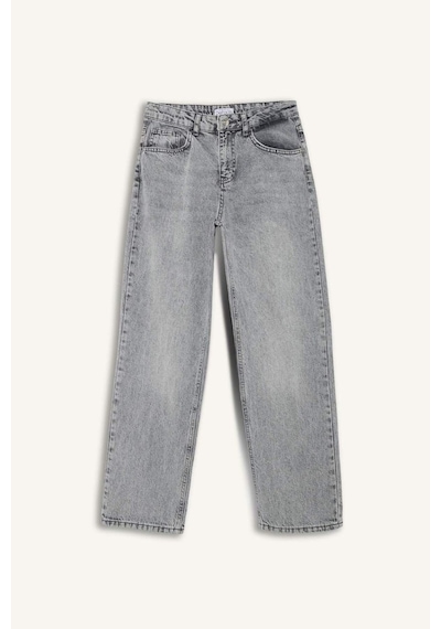 DeFacto Straight Fit Yüksek Bel Kısa Paça Jean Yıkamalı Pantolon E8013AX25SMNM55