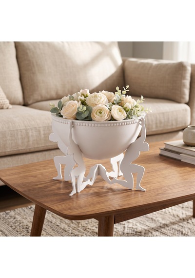Modern İnsan Figürlü Metal Dekoratif Kâse Benzersiz Mumluk, Masaüstü Dekoru Ve Düzenleyici Paşa Craft House Beyaz